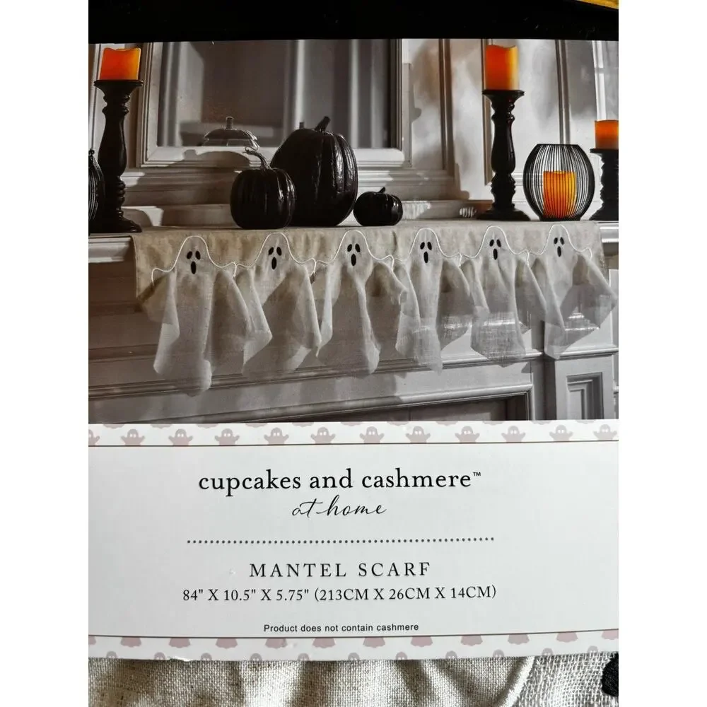 Cupcakes and Cashmere Ghost Mantle Scarf Cover Halloween Spooky Neutral Linen